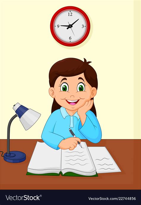 Cartoon Little Girl Studying Royalty Free Vector Image