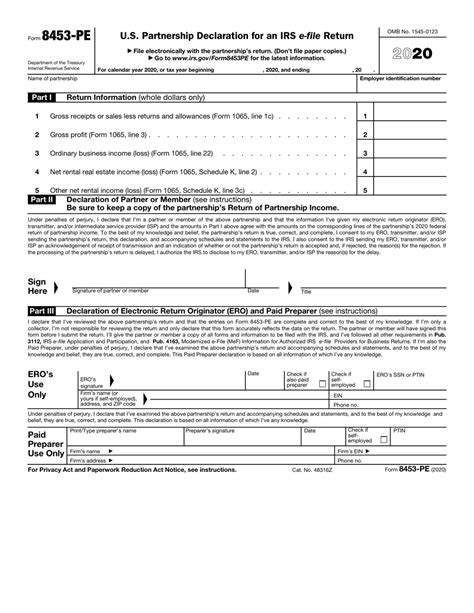 Irs Form 8453 Pe Download Fillable Pdf Or Fill Online Us Partnership