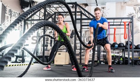 Men Battle Rope Functional Training Fitness Stock Photo 363373637