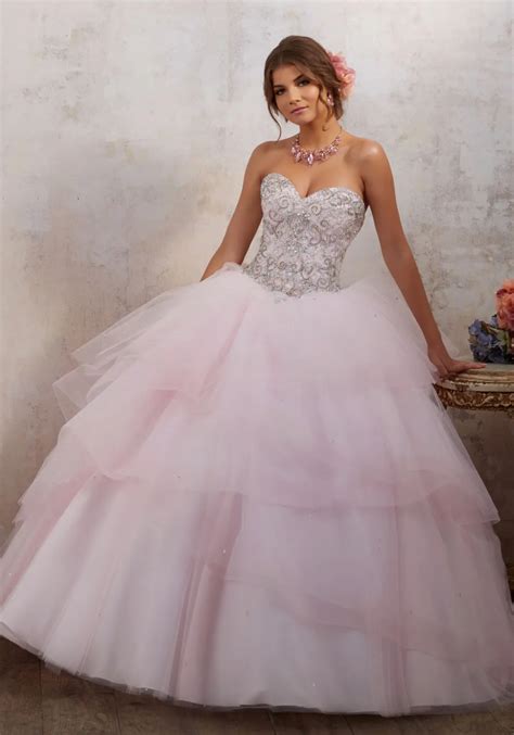 Princess Light Pink Tulle Ball Gown Quinceanera Dresses 2017 Sweetheart