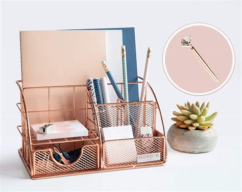 Rose Gold Desk Organizer And Storage For Your Accessories Cute Office