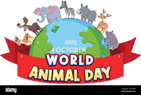 World Animal Day Logo With African Animals Illustration Stock Vector