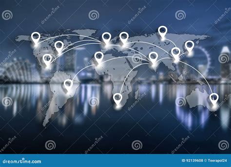 Map Pin Flat And Network Conection On World Global Cartography G Stock