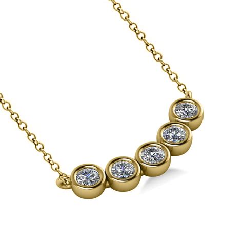 Bezel Set Five Stone Diamond Pendant Necklace 14k Yellow Gold 025ct