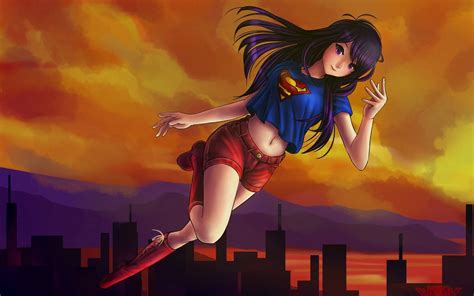 Supergirl Anime Art Hd Desktop Wallpaper Widescreen High Definition Fullscreen