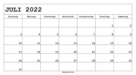 Kalender Juli 2022 Kostenlos July 2022 Calendar Germany