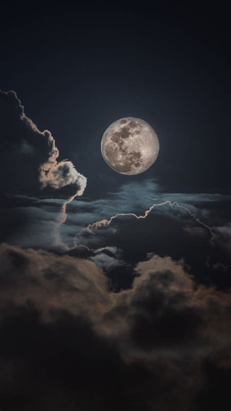 Download Wallpaper 1080x1920 Night Clouds And Moon Sky 1080p