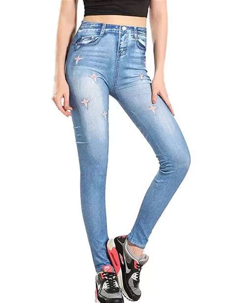 E438 Fashion Trend Faux Jeans Clothing For Women Popualr Jeggings Slim Ladies Wear Seamless