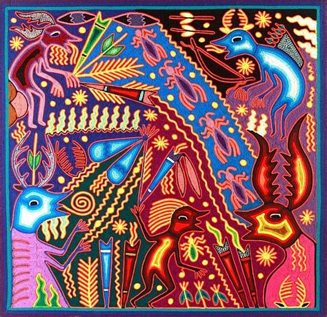 Huichol Yarn Painting 24 X 24 Mexican Indigenous Art Viva Mexico Fine Mexican Art