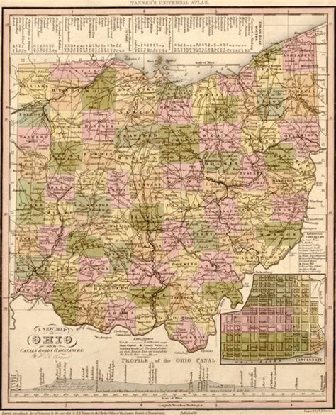 Ohio State 1841 Historic Map By Tanner Reprint Map Ohio Map