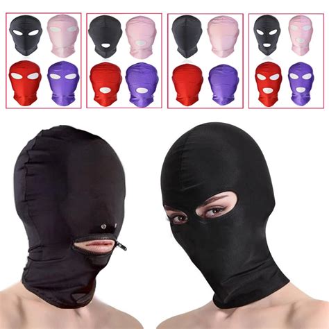 2022 Fetish Open Mouth Hood Mask Spandex Lycra Hood Bdsm Sm Role Playing Game Erotic Latex