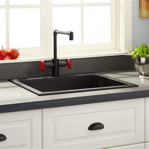 A black sink or black countertop will look great with a champagne bronze finish or stainless steel finish faucet and drain. 22" Holcomb Drop-In Granite Composite Sink - Black - Kitchen