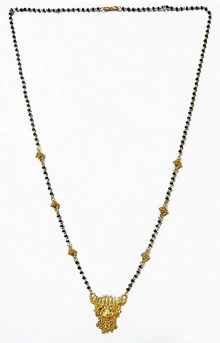 Black Bead And Gold Plated Mangalsutra With Pendant