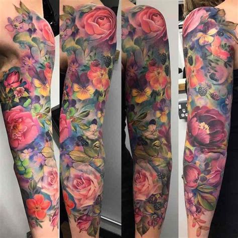 Half Sleeve Tattoos Color Colorful Sleeve Tattoos Colorful Flower