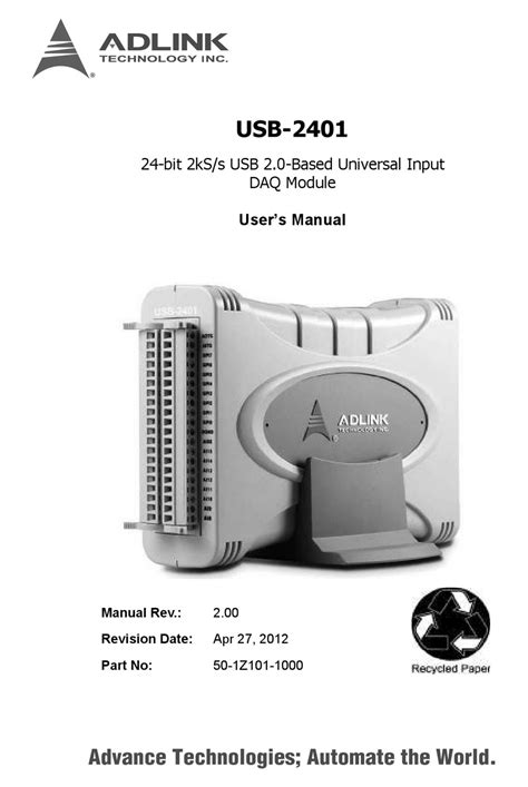 Adlink Technology Usb 2401 User Manual Pdf Download Manualslib