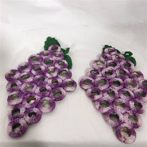 Vintage Hand Crocheted Purple Grape Bottle Cap Trivet Hot Pad Set Of 2