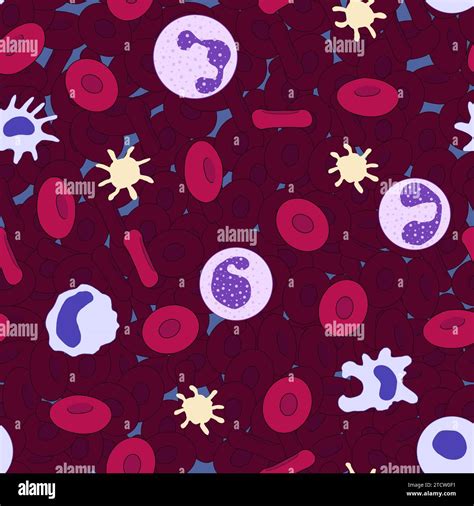Flat Cartoon Seamless Pattern Of Red And White Blood Cells On The