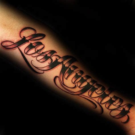 Half sleeve tattoos can be a great way to combine several different art styles. 90 Script Tattoos For Men - Cursive Ink Design Ideas