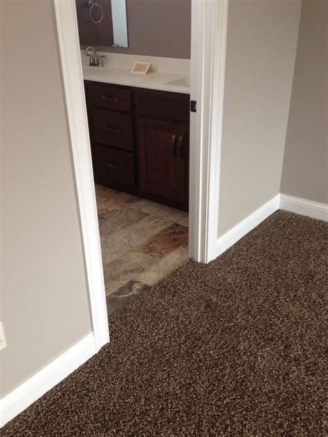 We love a soft tan or beige carpet paired with rich leather furniture and dark accents. Brown carpet bedroom, Brown carpet, Dark brown carpet