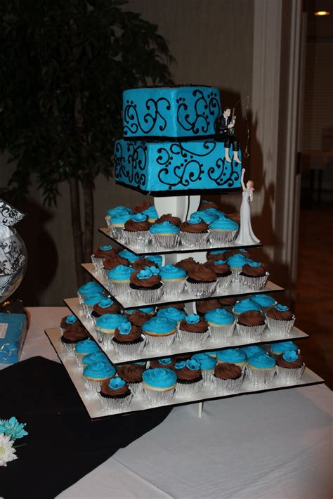 Black, wedding dresses, white, bridal accessories, bridesmaids, chic, color & style by dessy, dessy, turquoise, wedding colors, wedding escape with pantone's color of the year for 2010! A Blissful Bash: Turquoise and Black wedding cake and cupcakes