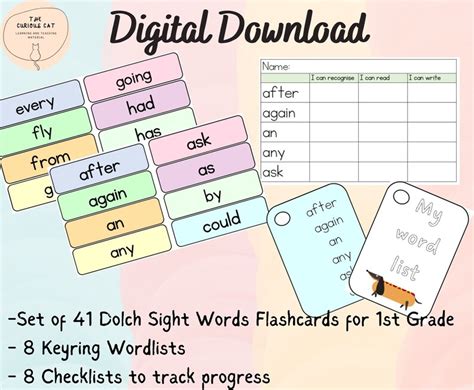 1st Grade Sight Words Dolch Flashcards Word Lists Etsy