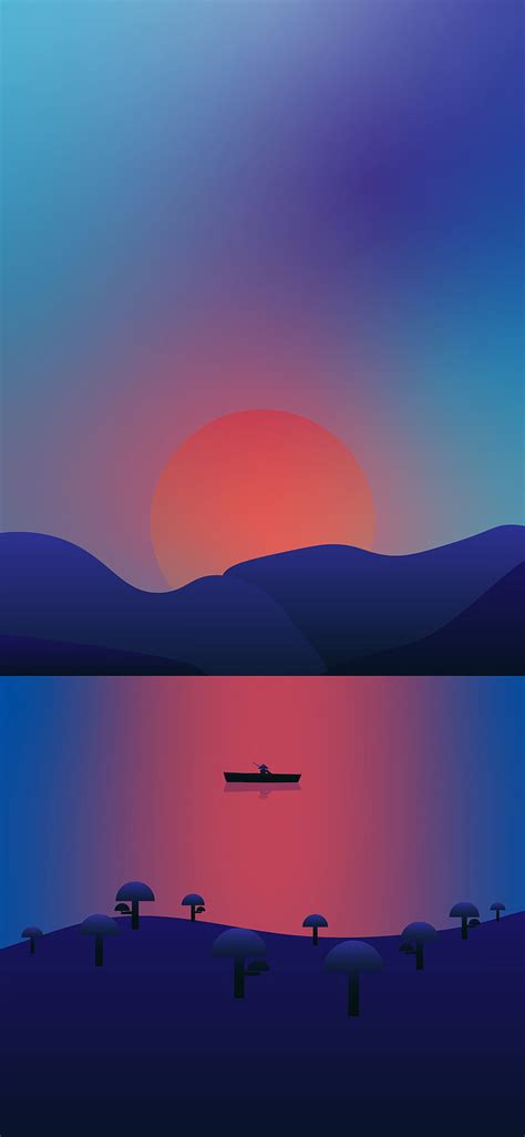 Lake Boat Sunset Vector Art Hd Phone Wallpaper Peakpx