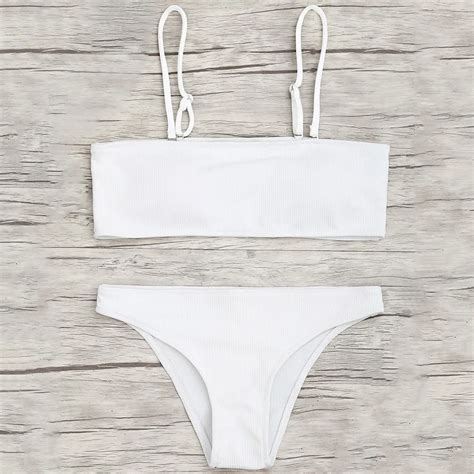 Zaful 2019 New Style Rib Texture Bandeau Bikini Set Brazilian Swimwear