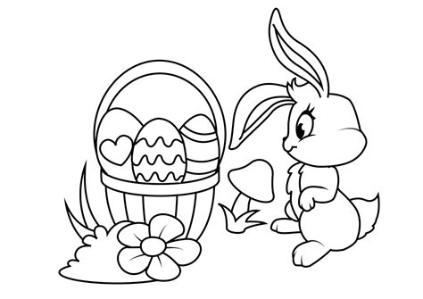 Dibujo Para Colorear Conejito De Pascua Con Canasta De Pascua Dibujos