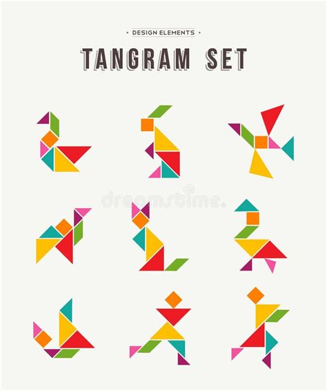 Tangram Set Creative Art Of Colorful Animal Shapes Stock Vector