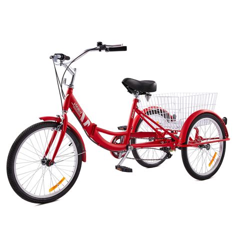 20 Adult Tricycle 7 Speed Folding Trike W Carbon Steel Frame Basket Red