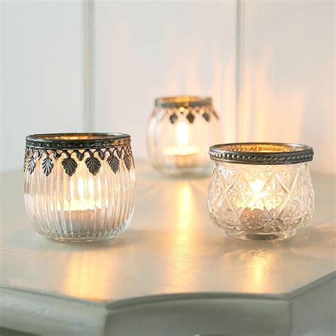 Glass Tea Light Holder With Decorative Trim Glass Tealight Tea Light
