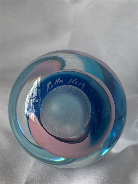 Rollin Karg Art Glass Bud Vase Paperweight Signed Pink And Blue Ebay