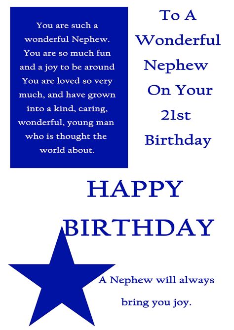 Nephew 21 Birthday Card With Removable Laminate Etsy
