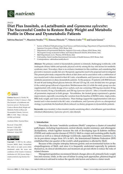 pdf diet plus inositols α lactalbumin and gymnema sylvestre the successful combo to restore