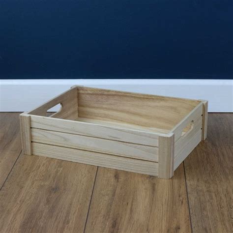 Shallow Slatted Wooden Storage Crate The Basket Company