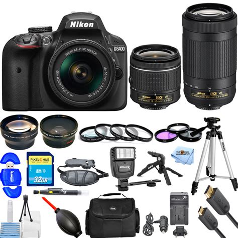 Nikon D3400 Dslr Camera W 18 55mm 70 300mm Vr Lenses Pro Bundle