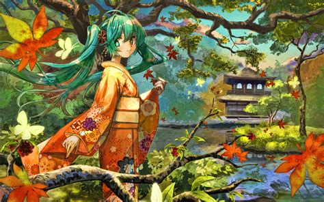 Download Wallpapers 4k Hatsune Miku Kimono Vocaloid Characters Girl