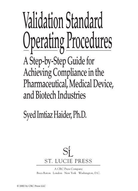 Validation Standard Operating Procedures A Step By Step Guide For