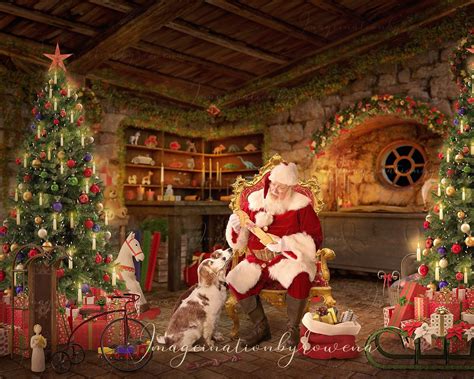 Christmas Digital Backdrop Santas Workshop Holiday Digital Background
