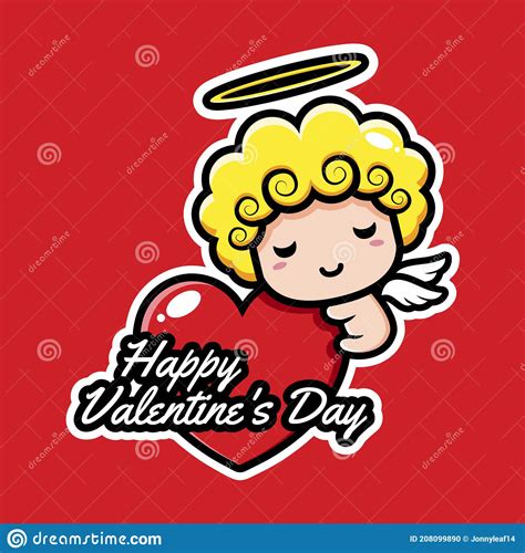 Vector Cute Cupid Character On Valentine S Day Greetings Stock Vector