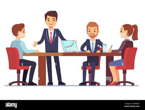 Business Meeting In Office At Conference Table With Talking Businessmen