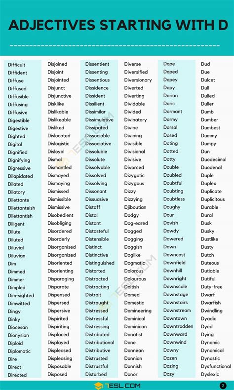 1000 Adjectives That Start With D D Adjectives In English 7esl