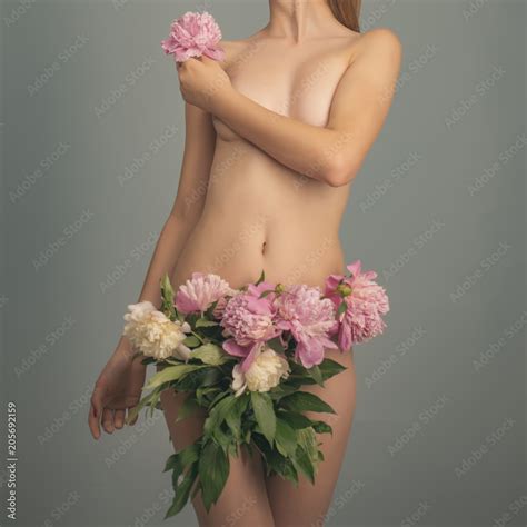 Girl With Flowers Sexy Lingerie Fashion Sexy Concept Beautiful Woman With Pink Petals On Hips