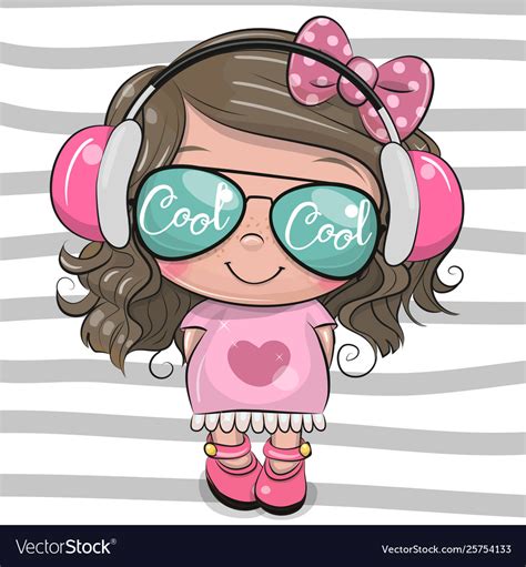 Cool Cartoon Cute Girl With Sun Glasses Royalty Free Vector