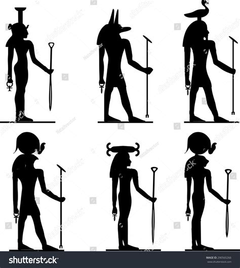 Egyptian Gods Black Silhouettes On White Background Stock Vector