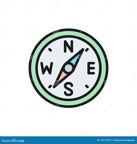 Compass Navigation West East South North Flat Color Line Icon