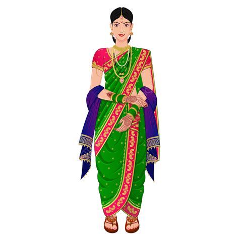 Indian Wedding Bride Standing With Traditional Nauvari Saree Nauvari