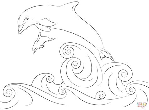 Dolphins Jumping Out Of Water Coloring Page Free Printable Coloring Pages