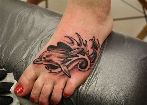 Simple Homemade Like Black Ink Dolphin Tattoo On Foot Tattooimagesbiz
