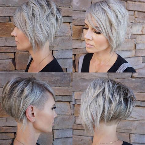 This short cut, with hair brushed forward toward the forehead, is one example of a sleek short haircut for gray hair that is highly popular for mature women. 10 Terrific Short Haircuts with Bangs, Female Short Hair ...